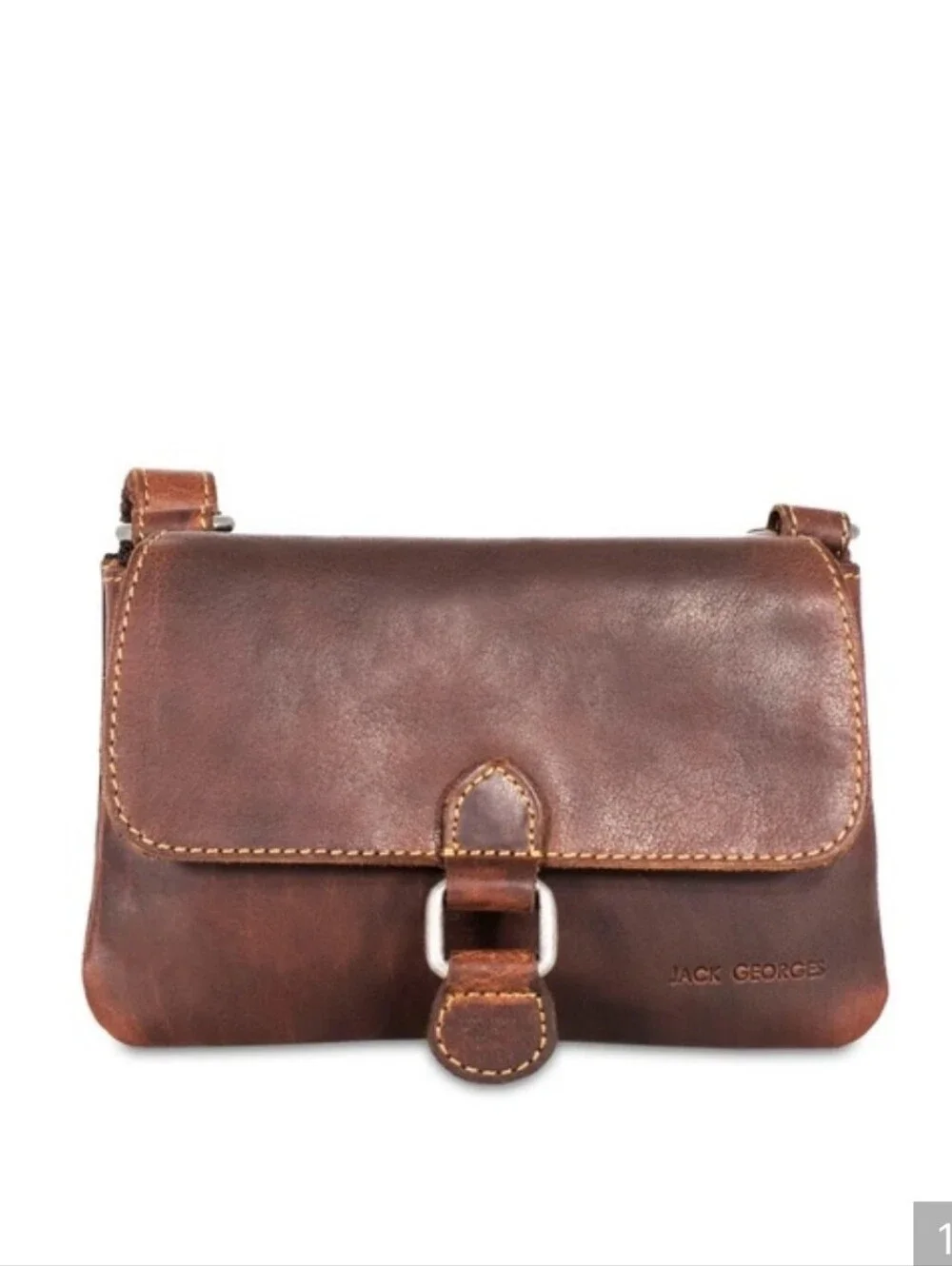JACK GEORGES Voyager  Brown Leather Crossbody Mini  Bag